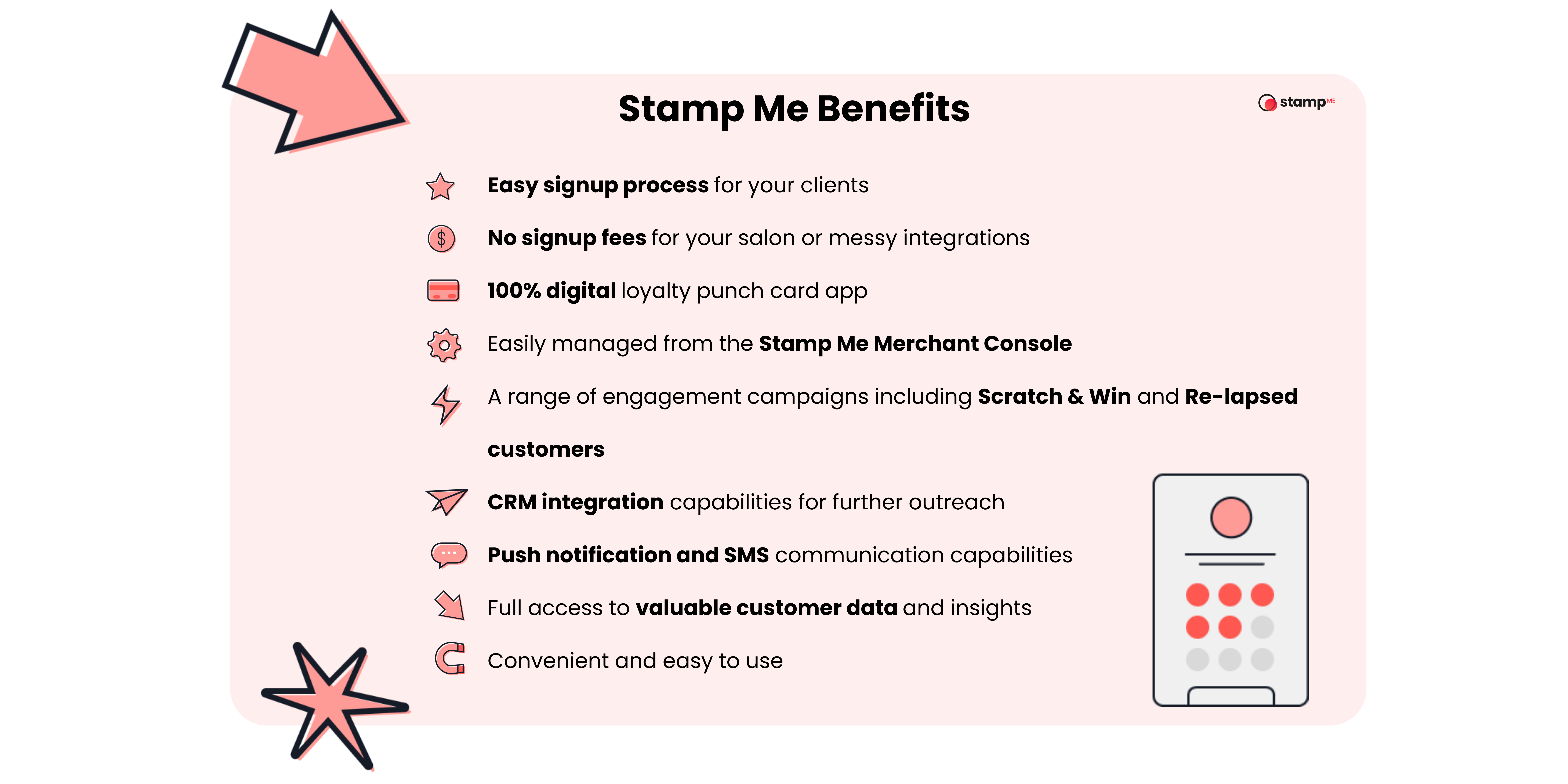 Graphic tile with icons and text. 